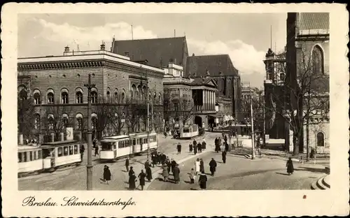 Ak Breslau (Wrocław) in Schlesien, Schweidnitzer Straße, Straßenbahn