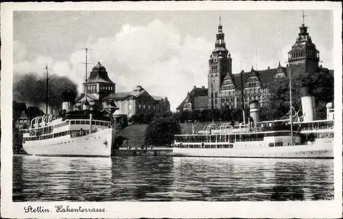 Ak Szczecin Stettin Pommern, Hakenterrasse, Salondampfer
