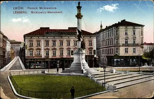 Ak Lwów Lemberg Ukraine, Pomnik Mickiewicza, Mickiewicz Monument