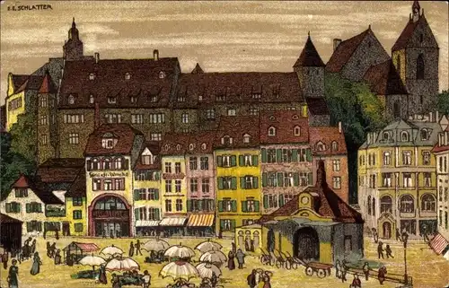 Künstler Ak Schlatter, E. E., Bâle Basel Stadt Schweiz, Barfüßerplatz, Lohnhof