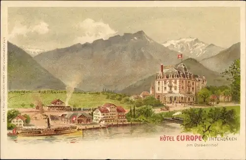 Litho Interlaken Kanton Bern Schweiz, Hotel Europe am Ostbahnhof