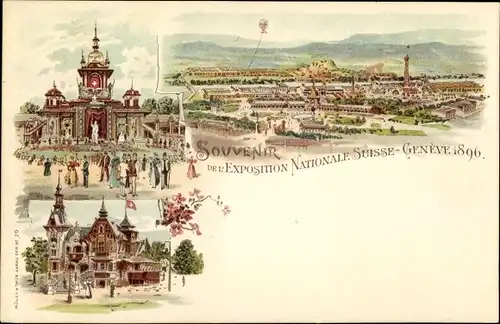 Litho Genève Genf Schweiz, Exposition Nationale Suisse 1896, Ausstellungsgebäude