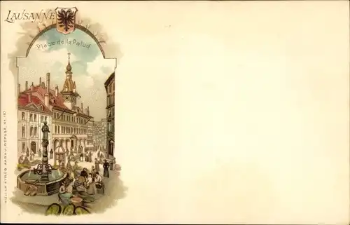 Litho Lausanne Kanton Waadt, Place de la Palud