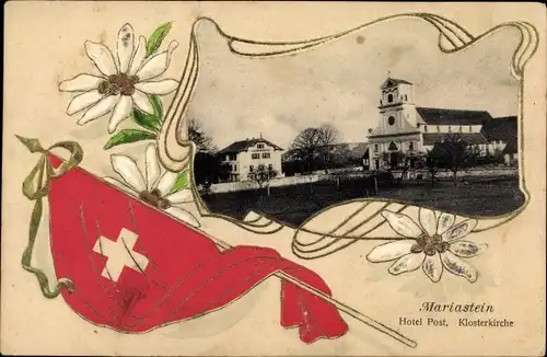 Präge Passepartout Ak Mariastein Kanton Solothurn, Hotel Post, Klosterkirche