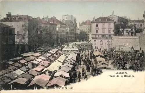 Ak Lausanne Kanton Waadt, Place de la Riponne, Marché