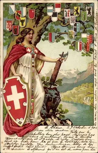 Wappen Litho Schweiz, Helvetia, Axt, Patriotik, Kantonswappen