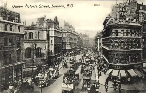 Ak London City England, Queen Victoria Street, Autos