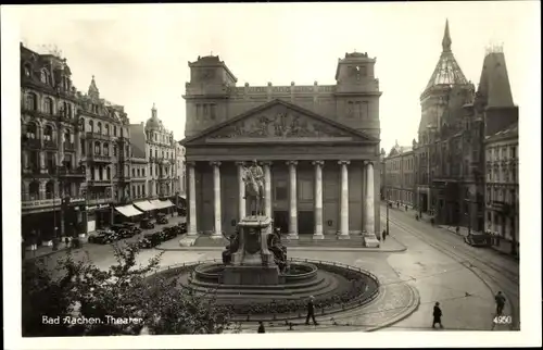 Ak Aachen in Nordrhein Westfalen, Theater mit Kaiserdenkmal