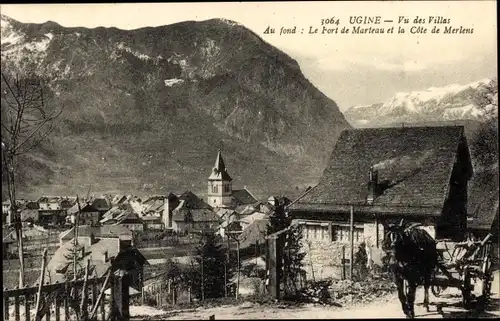 Ak Ugine Savoie, Vu des Villas, Au fond: Le Fort de Marteau et la Cote de Merlens