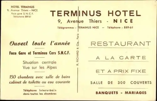 Ak Nice Nizza Alpes Maritimes, Avenue Thiers, Hotel Terminus