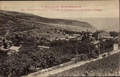 Ak Banyuls sur Mer Pyrénées-Orientales, La Route, le Sanatorium, les vignobles