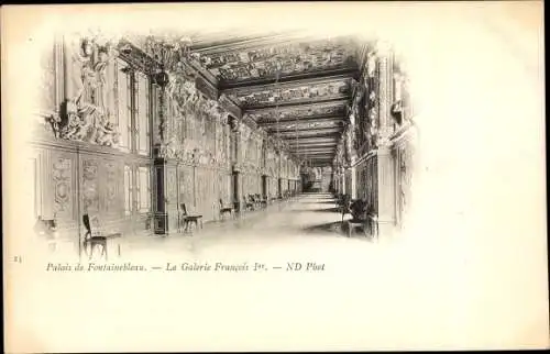 Ak Fontainebleau Seine et Marne, Palais de Fontainebleau, La Galerie Francois Ier