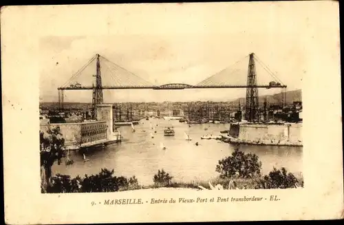 Ak Marseille Bouches du Rhône, Entree du Vieux-Port et Pont transbordeur, Brücke