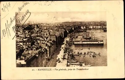 Ak Marseille Bouches du Rhône, Vue generale, prise du Transbordeur