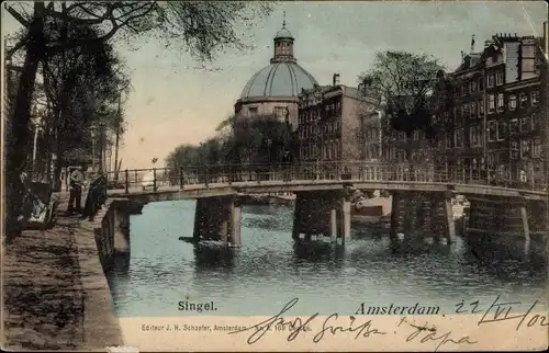 Ak Amsterdam Nordholland Niederlande, Singel, Brücke