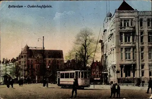 Ak Rotterdam Südholland Niederlande, Oudenhoofdplein, Straßenbahn