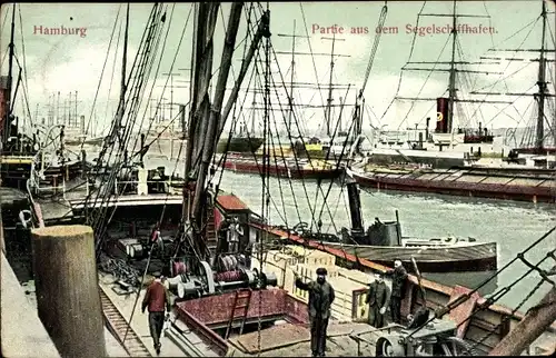 Ak Hamburg, Partie aus dem Segelschiffhafen, Schiffe