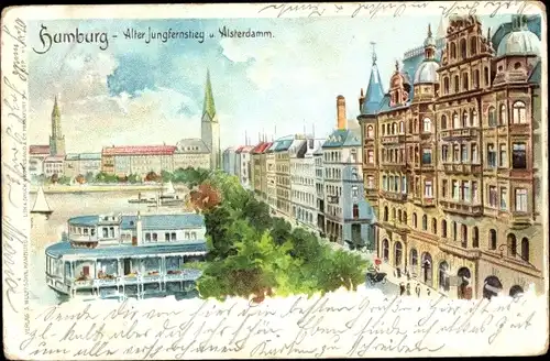 Litho Hamburg Mitte Neustadt, Alter Jungfernstieg und Alsterdamm