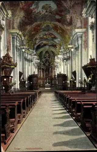 Ak Trier, Paulinuskirche, Innenansicht, Deckenmalereien