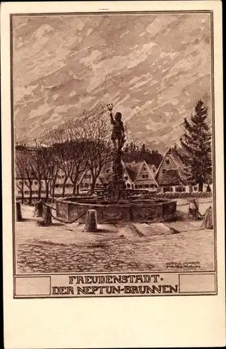 Künstler Ak Freudenstadt im Nordschwarzwald, Der Neptun Brunnen