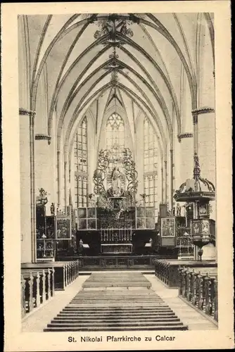 Ak Kalkar am Niederrhein, St. Nicolai Pfarrkirche, Innenansicht, Mittelschiff