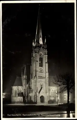 Ak Bad Nauheim in Hessen, Dankeskirche bei Nachbeleuchtung