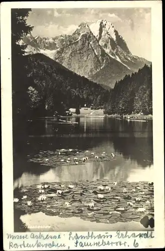 Ak Garmisch Partenkirchen in Oberbayern, Rießersee, gegen Höllental und kl. und gr. Waxenstein