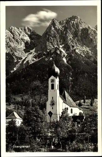 Ak Obergrainau Grainau Oberbayern, Blick auf die Kirche, Berge