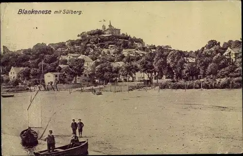 Ak Hamburg Altona Blankenese, mit Sülberg, Boot, Ufer