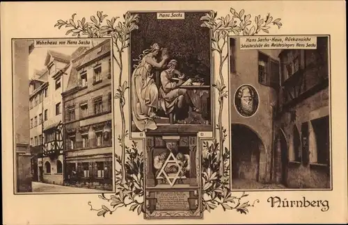 Ak Nürnberg in Mittelfranken, Hans Sachs Wohnhaus, Frontansicht, Rückansicht