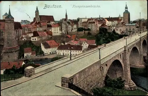 Ak Bautzen in der Oberlausitz, Kronprinzenbrücke, Teilansicht