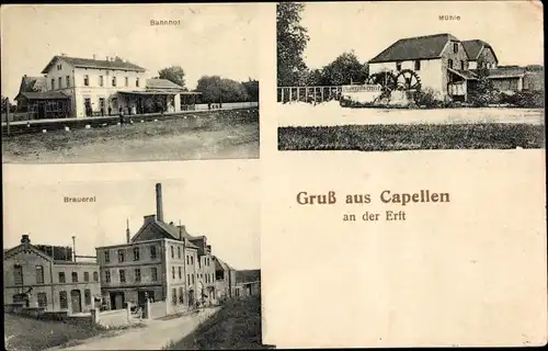 Ak Capellen an der Erft Kapellen Grevenbroich Westfalen, Brauerei, Bahnhof, Mühle
