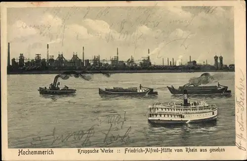 Ak Hochemmerich Duisburg im Ruhrgebiet, Kruppsche Werke, Friedrich-Alfred-Hütte, Dampfschiffe