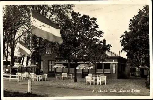 Ak Appelscha Fryslân Friesland Niederlande, Cafe Duinen-Zathe, Flaggen