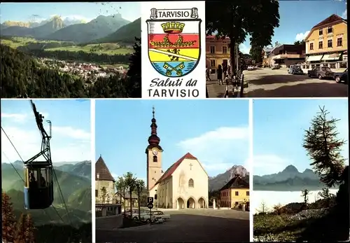 Ak Tarvisio Tarvis Friuli, Seilbahn, Panorama, Kirche, Ortsansicht