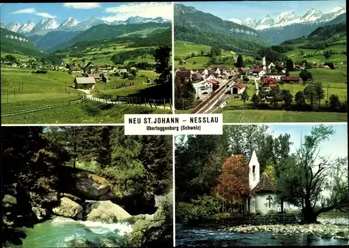 Ak Neu Sankt Johann Nesslau Kt. St. Gallen, Churfirsten, Schindelberg, Naturbrücke,Insel in der Thur