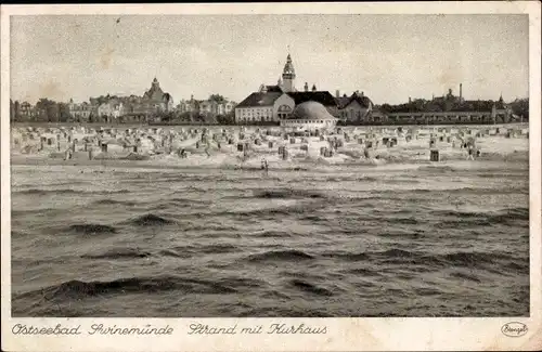 Ak Świnoujście Swinemünde Pommern, Strand mit Kurhaus