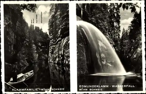 Ak Region Aussig, Böhm. Schweiz, Edmundsklamm, Wasserfall