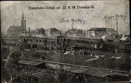Ak Dresden, Eisenbahnunfall am 22.9.1918