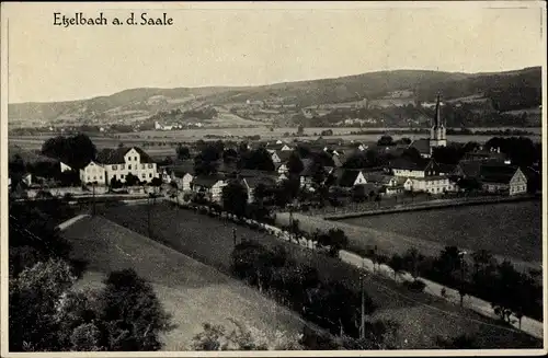 Ak Etzelbach Uhlstädt Kirchhasel Thüringen, Gesamtansicht, Berge, Kirche