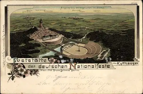 Litho Steinthaleben Kyffhäuserland in Thüringen, Kaiser Wilhelm Denkmal, Deutsche Nationalfeste