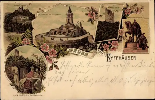 Litho Steinthaleben Kyffhäuserland, Barbarossa, Rothenburg, Reiterstandbild, Kaiser Wilhelm Denkmal