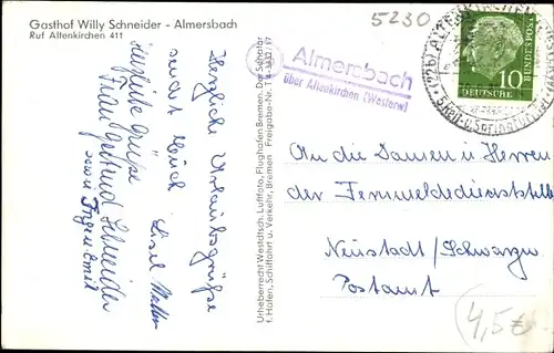 Ak Almersbach in Rheinland Pfalz, Gasthof Willy Schneider