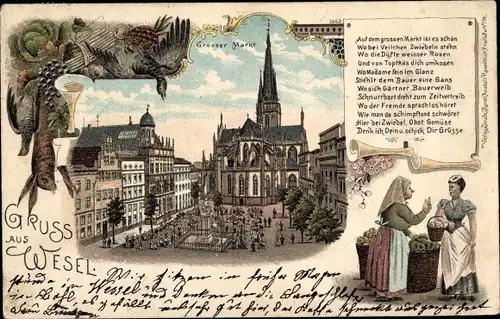 Litho Wesel am Niederrhein, Grosser Markt, Händlerin