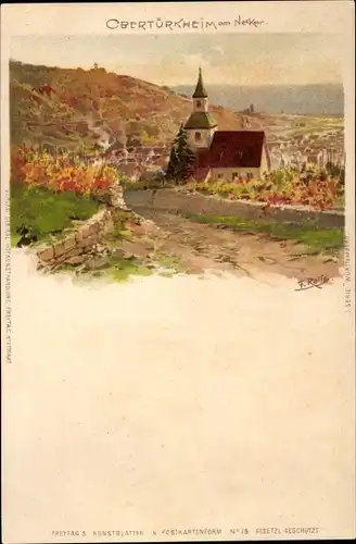 Künstler Litho Reiss, Fritz, Obertürkheim Stuttgart in Baden Württemberg, Ortschaft, Kirche