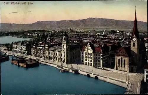 Ak Zürich Stadt Schweiz, Stadt mit Uetliberg, Üetliberg, Uto