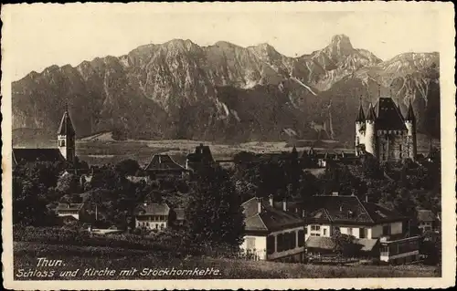 Ak Thun Kanton Bern Schweiz, Kirche, Schloss, Stockhornkette