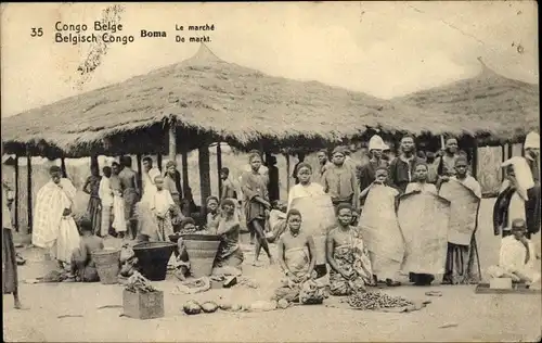 Ganzsachen Ak Boma Congo Belge D R Kongo Zaire, Le marche, De markt