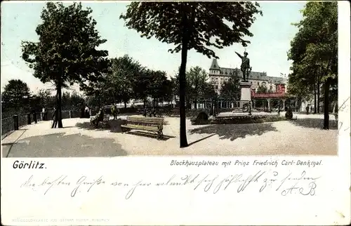 Ak Görlitz in der Lausitz, Blockhausplateau, Denkmal Prinz Friedrich Carl