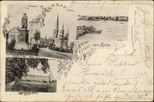 Ak Bonn am Rhein, Denkmal, Münster, Hafen